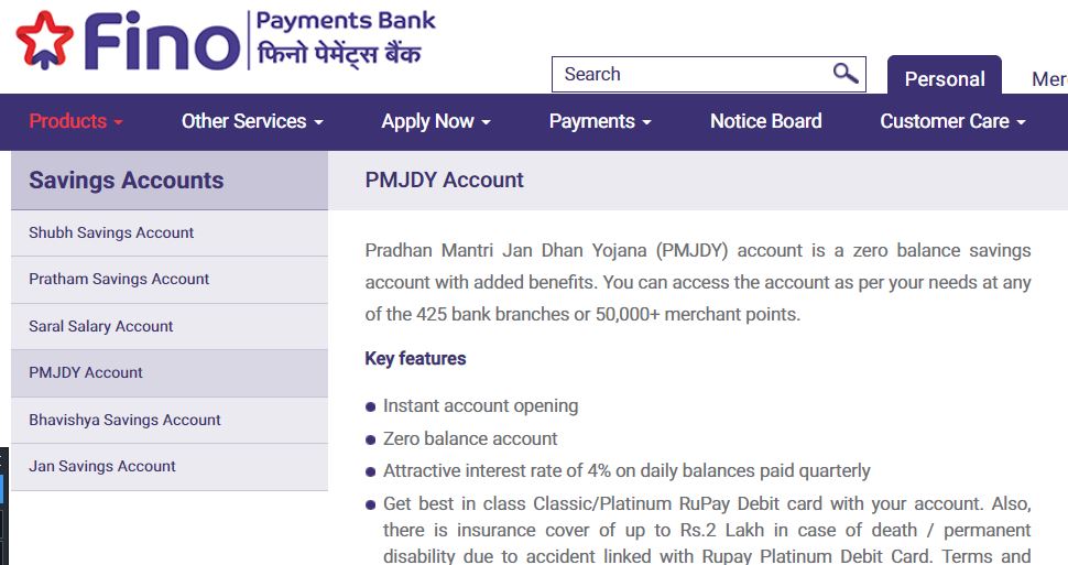 Fino PMJDY ACCOUNT