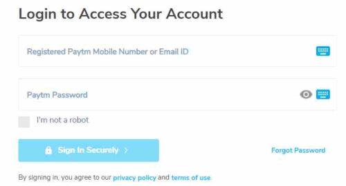 Paytm netbanking Login
