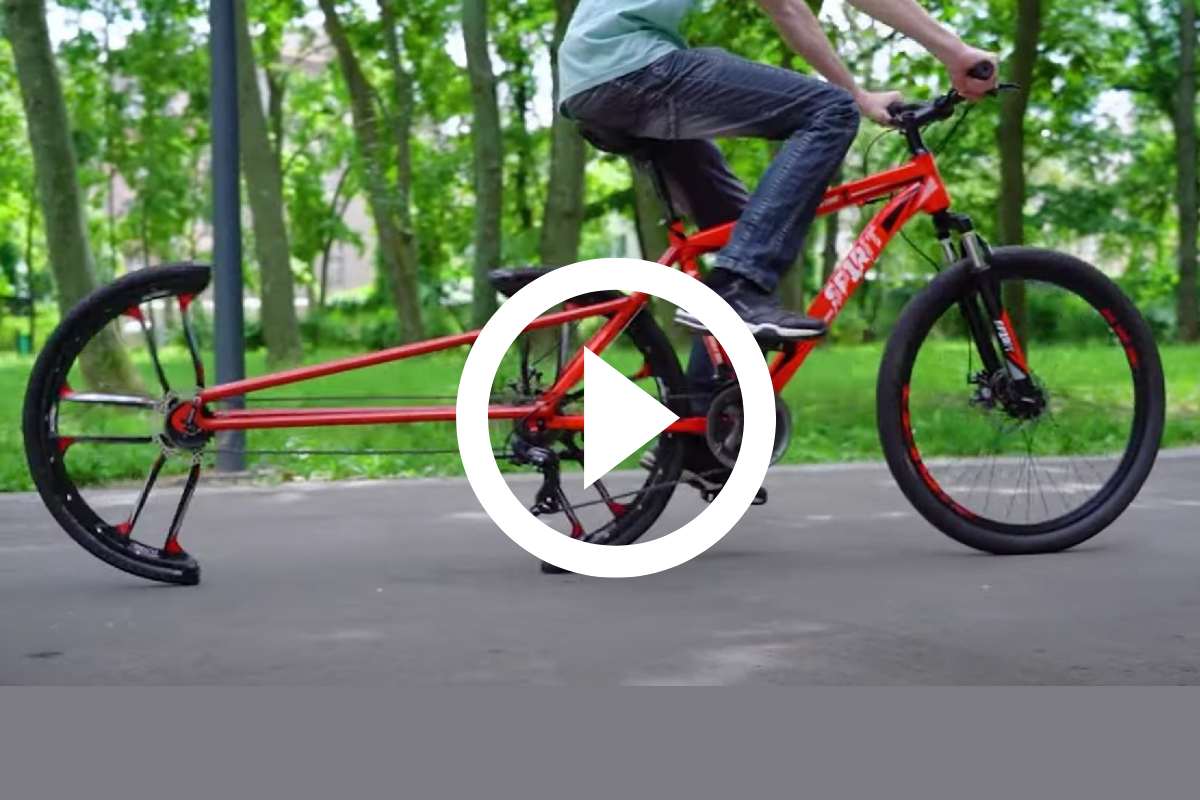 Man Builds Bicycle With Rear Wheel Split Into Two Half